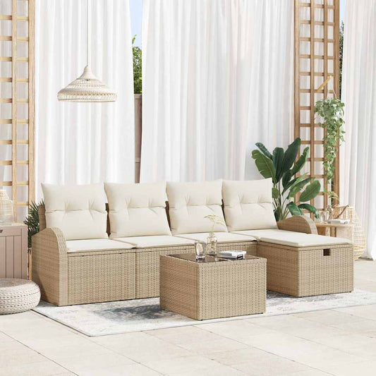 Garten-Sofa-Set mit Kissen mit Speicher 6 pcs Beige Poly Rattan