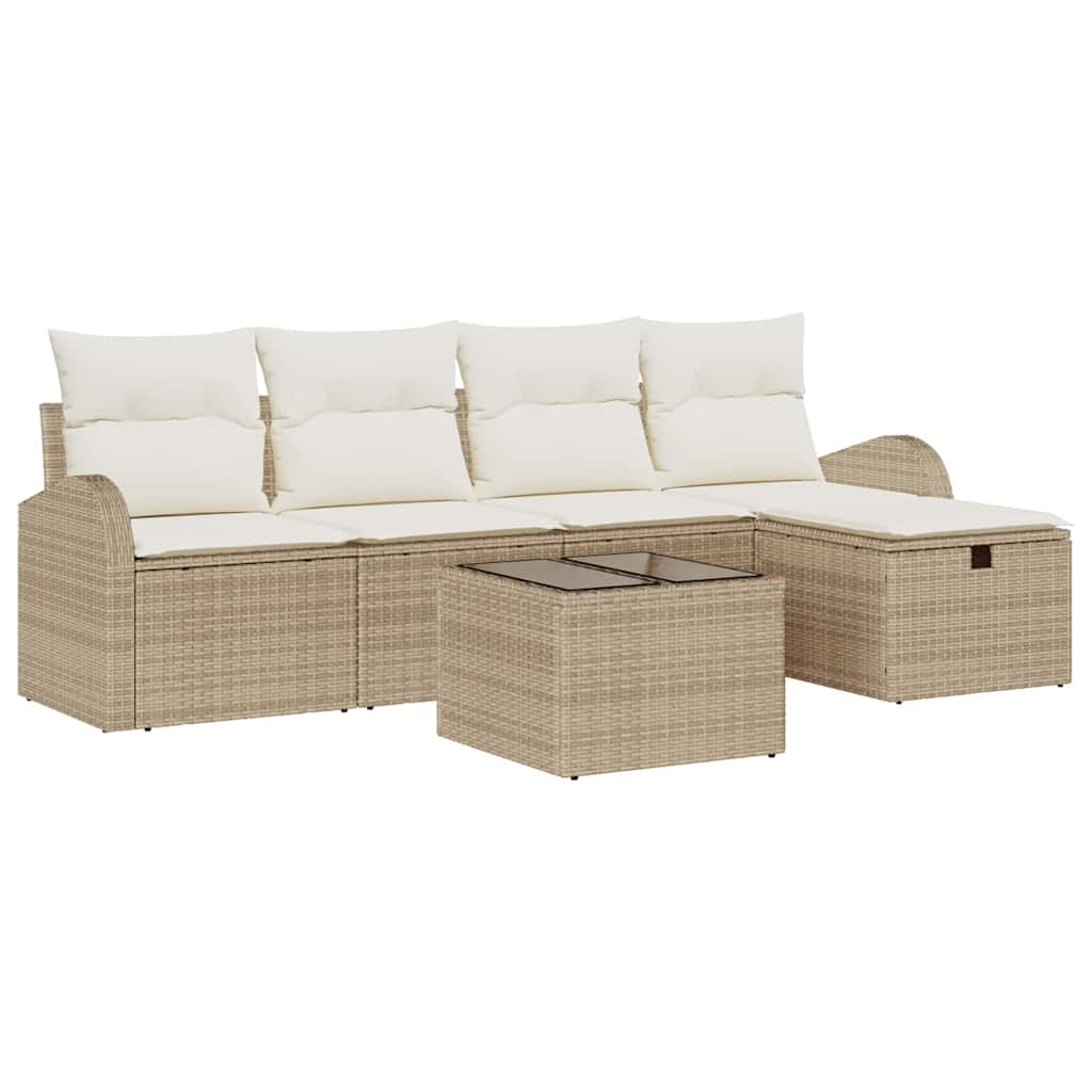 Garten-Sofa-Set mit Kissen mit Speicher 6 pcs Beige Poly Rattan