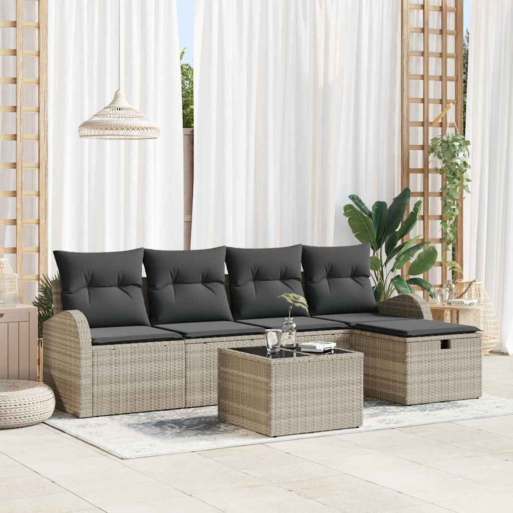 Garten-Sofa-Set mit Kissen 6 pcs Hellgrau Poly Rattan