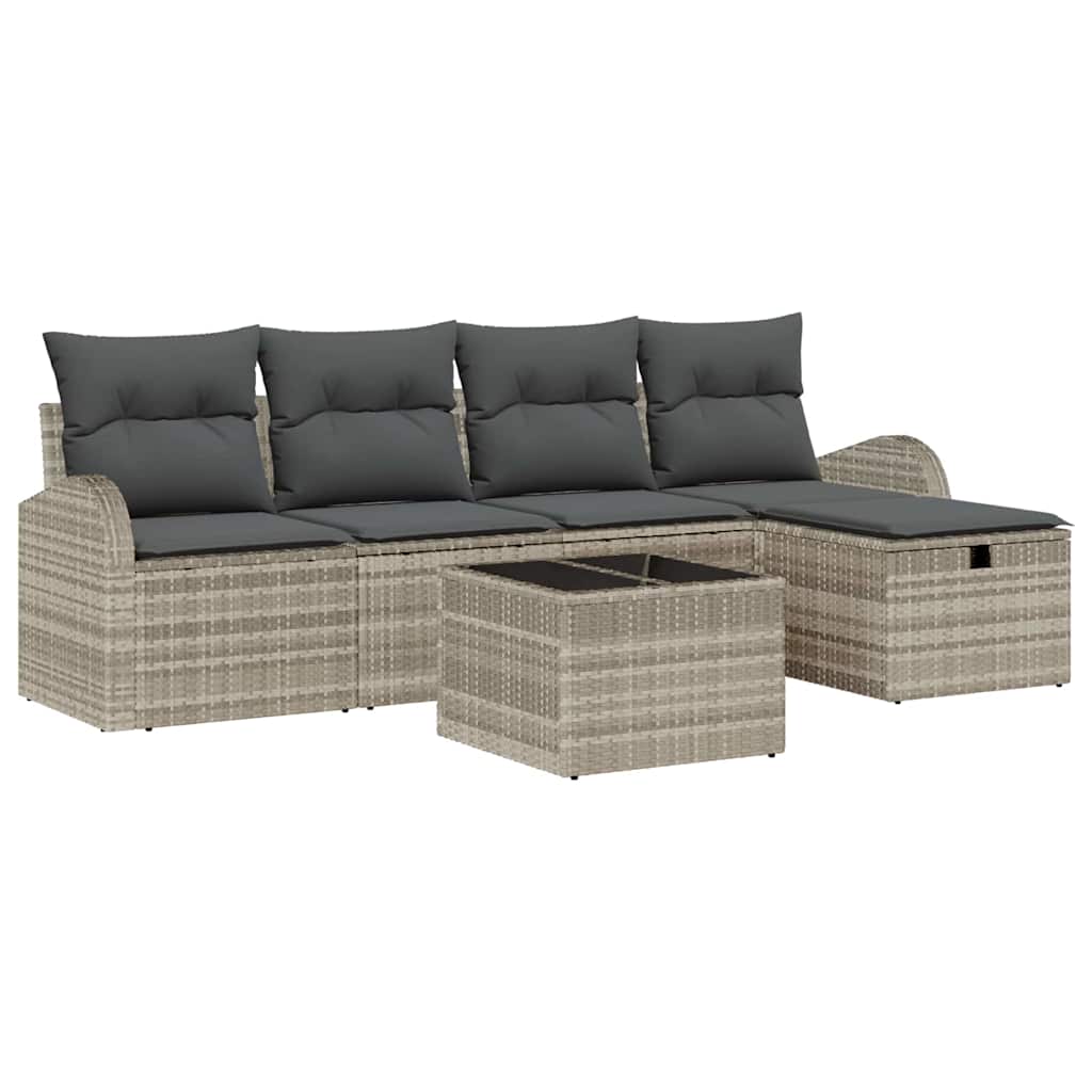 Garten-Sofa-Set mit Kissen 6 pcs Hellgrau Poly Rattan