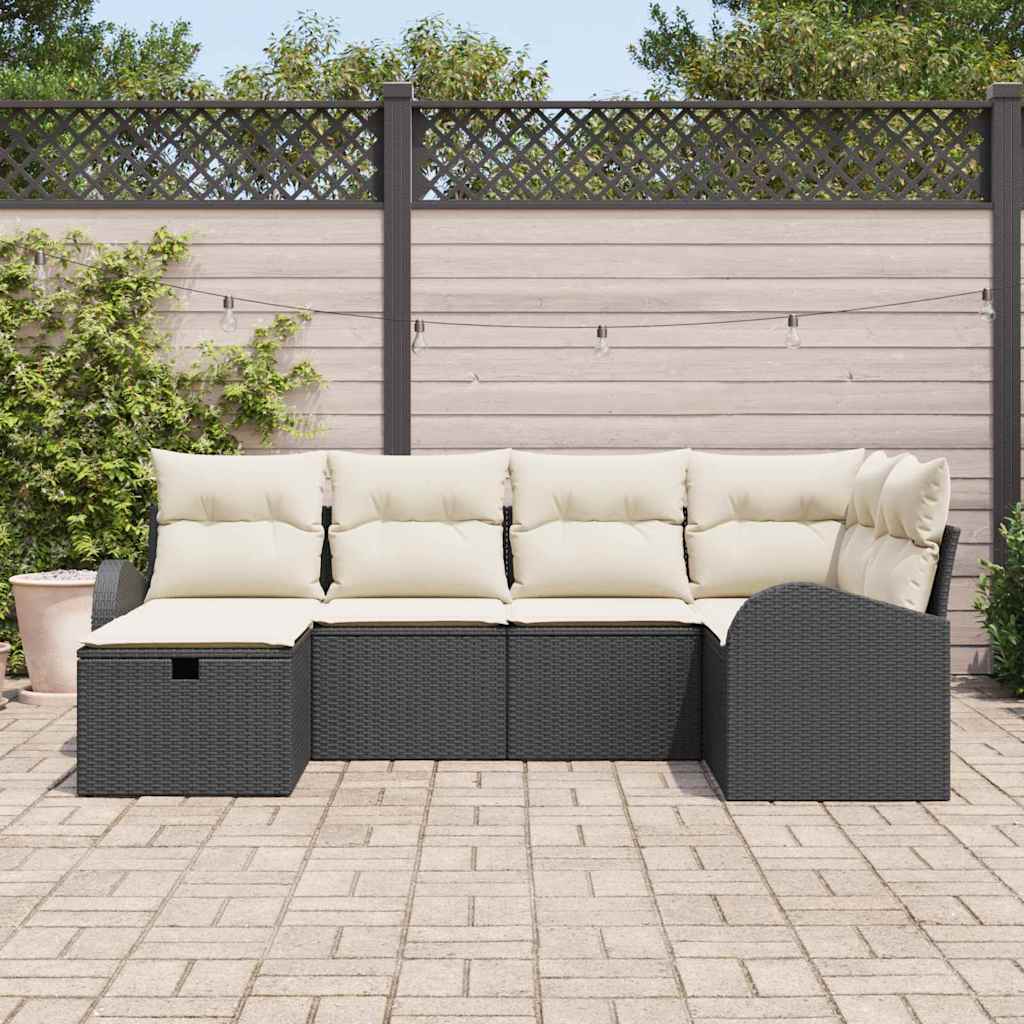 Garten-Sofa-Set mit Kissen 6 pcs Schwarz Poly Rattan