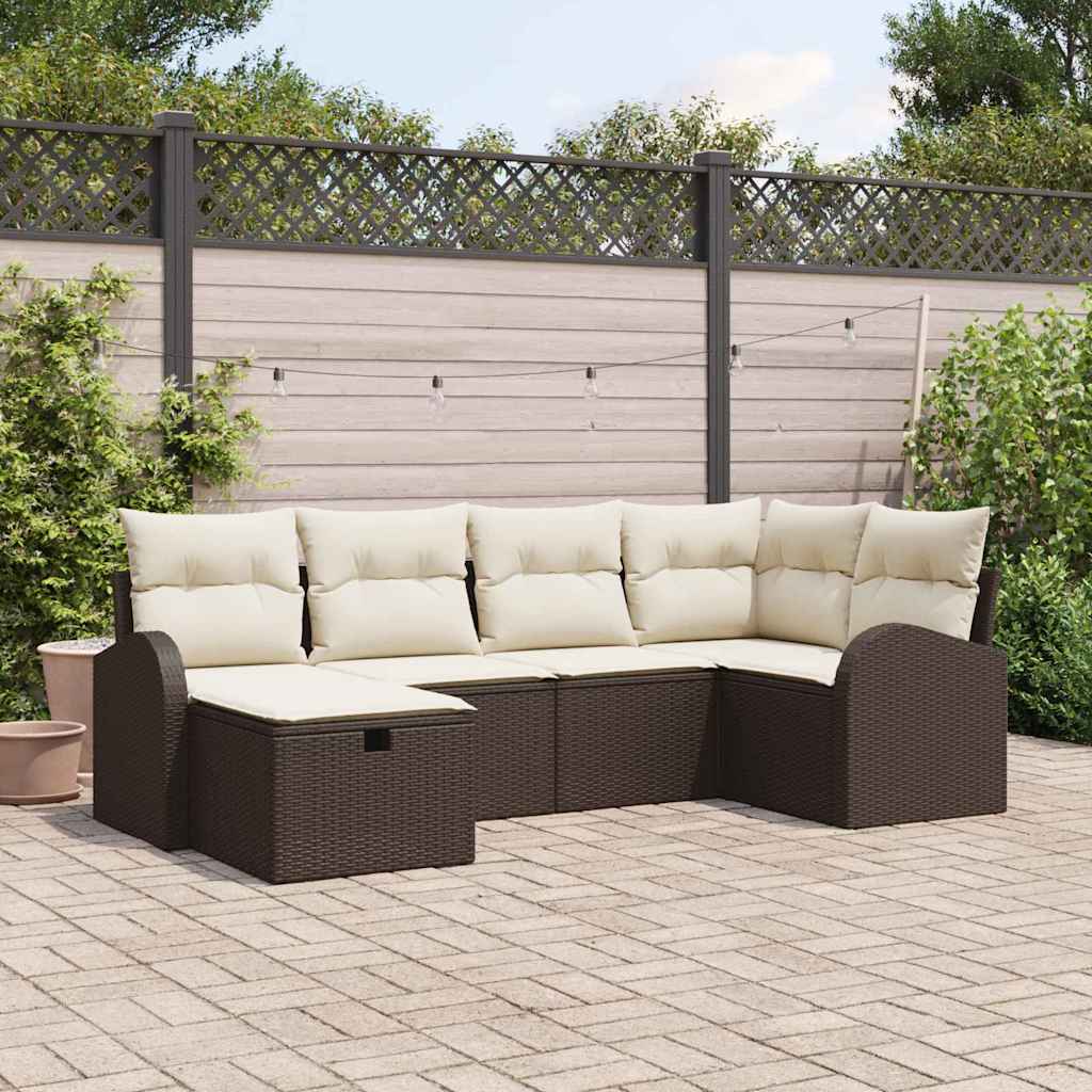 Garten-Sofa-Set mit Kissen mit Speicher 6 pcs Braun Poly Rattan