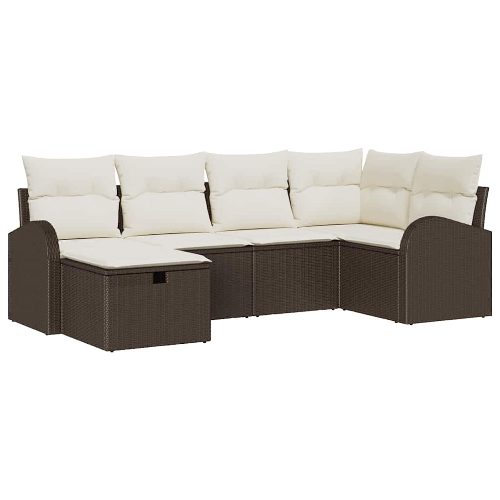 Garten-Sofa-Set mit Kissen mit Speicher 6 pcs Braun Poly Rattan