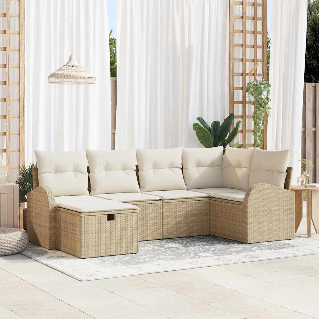 Garten-Sofa-Set mit Kissen mit Speicher 6 pcs Beige Poly Rattan