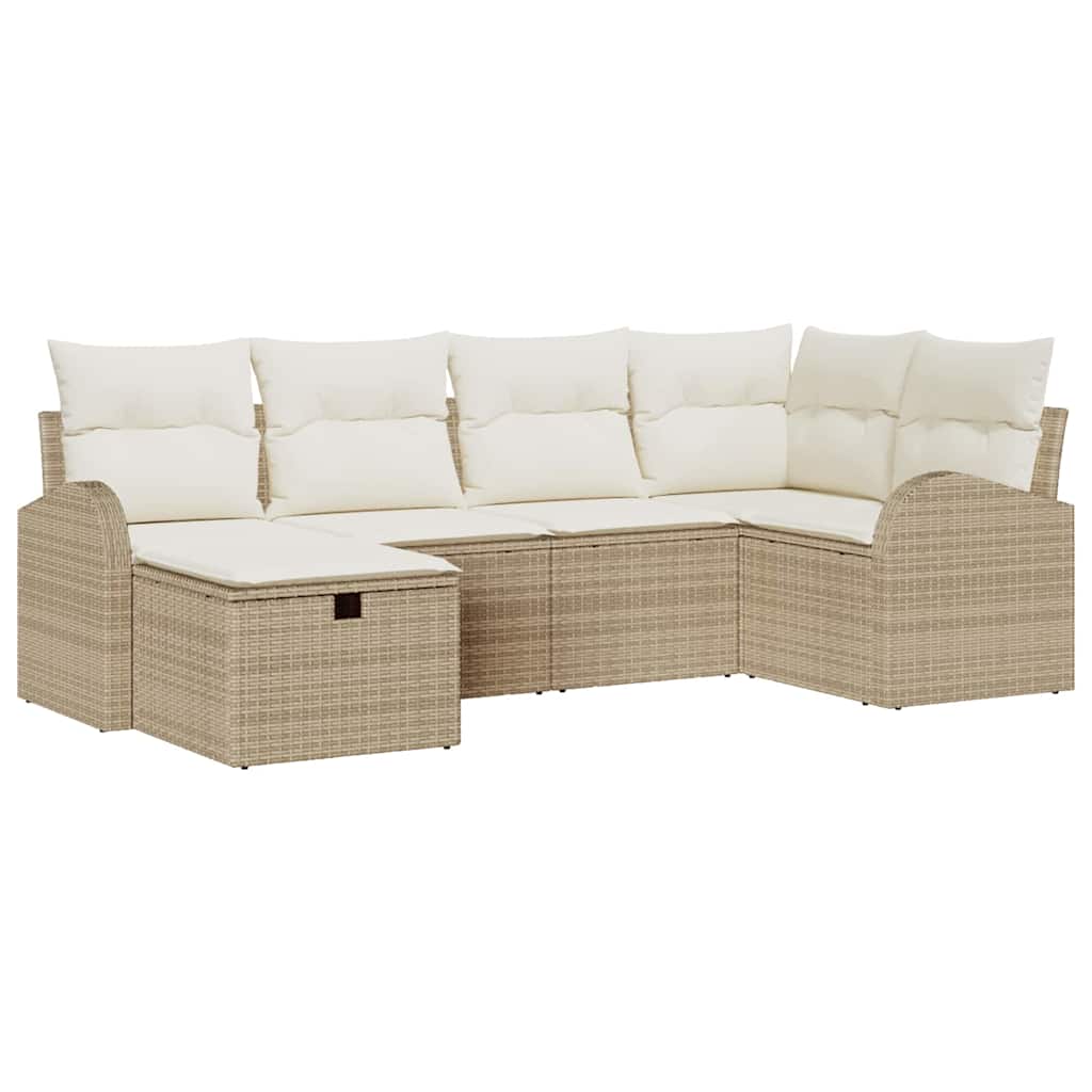 Garten-Sofa-Set mit Kissen mit Speicher 6 pcs Beige Poly Rattan