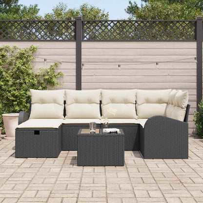 Garten-Sofa-Set mit Kissen 7 pcs Schwarz Poly Rattan