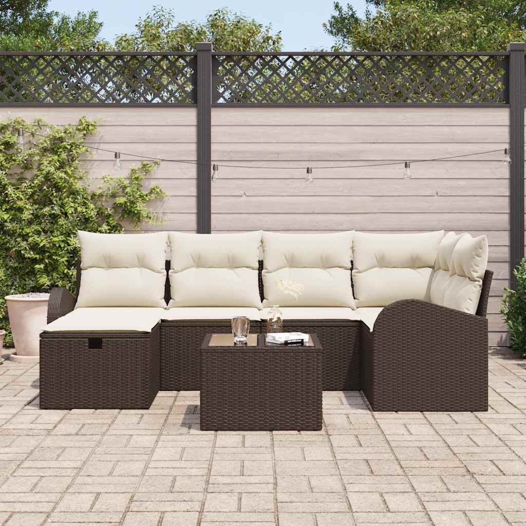 Garten-Sofa-Set mit Kissen mit Speicher 7 pcs Braun Poly Rattan