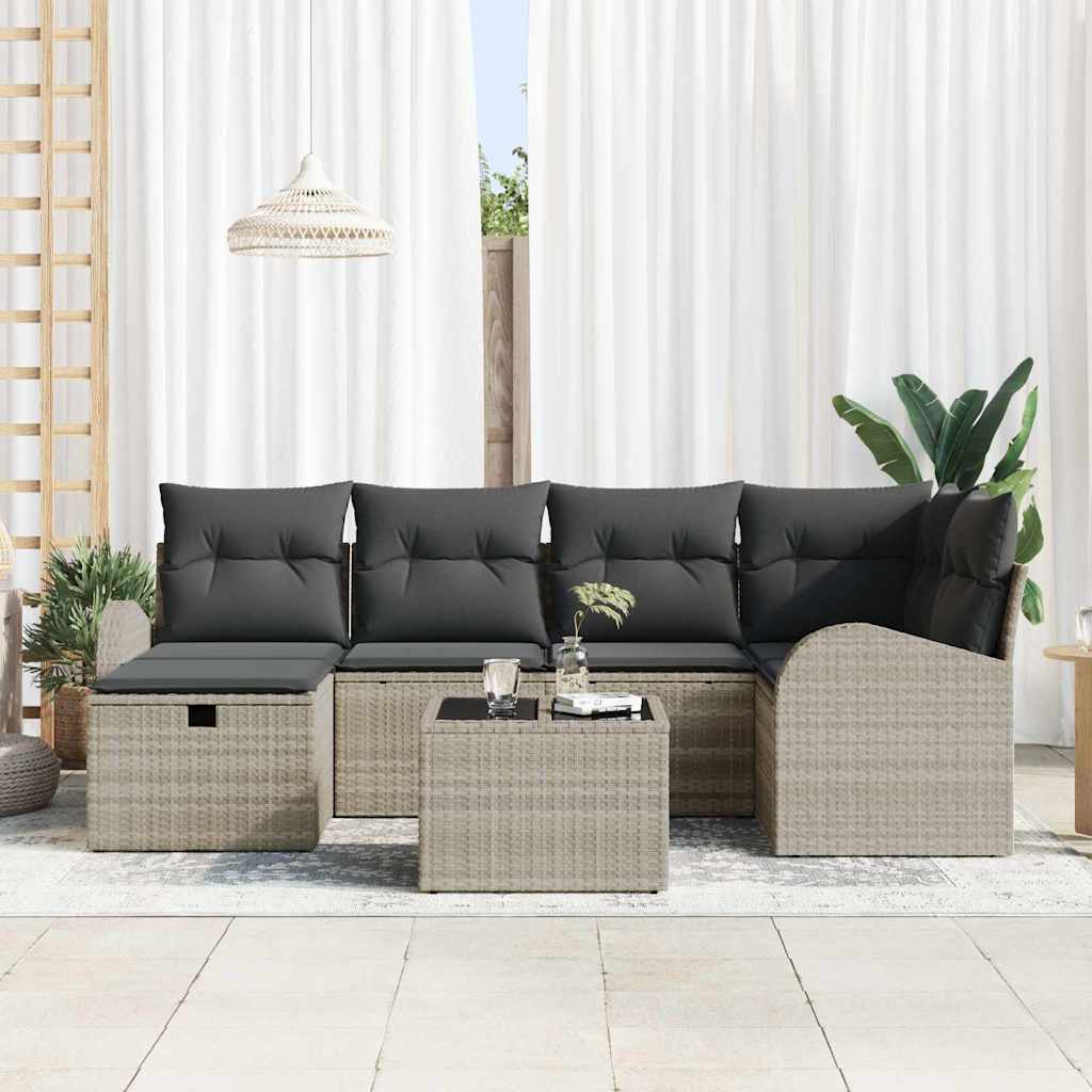 Garten-Sofa-Set mit Kissen 7 pcs Hellgrau Poly Rattan