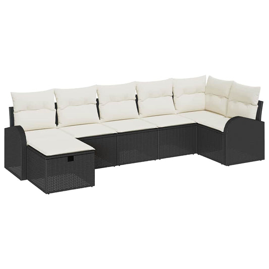 Garten-Sofa-Set mit Kissen 7 pcs Schwarz Poly Rattan