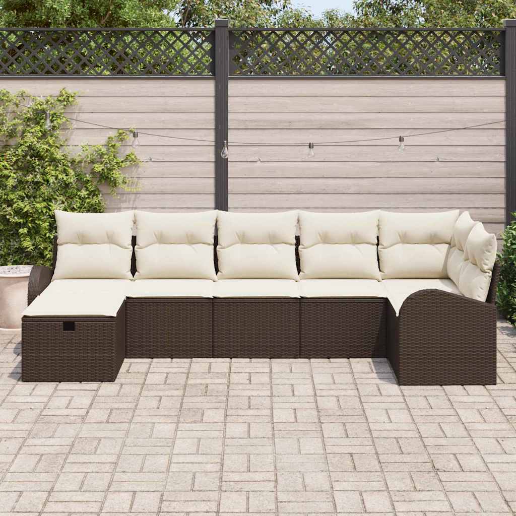 Garten-Sofa-Set mit Kissen mit Speicher 7 pcs Braun Poly Rattan