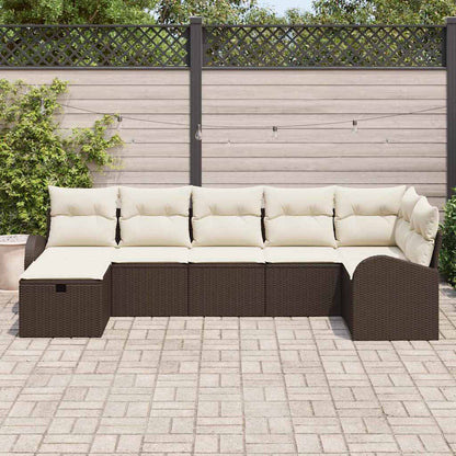 Garten-Sofa-Set mit Kissen mit Speicher 7 pcs Braun Poly Rattan