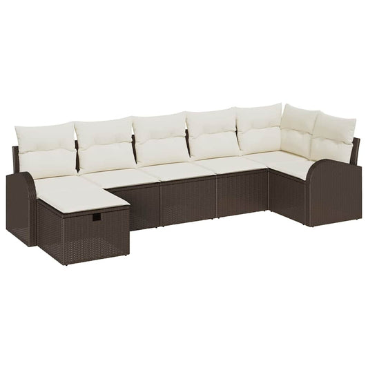 Garten-Sofa-Set mit Kissen mit Speicher 7 pcs Braun Poly Rattan