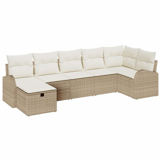 Garten-Sofa-Set mit Kissen mit Speicher 7 pcs Beige Poly Rattan