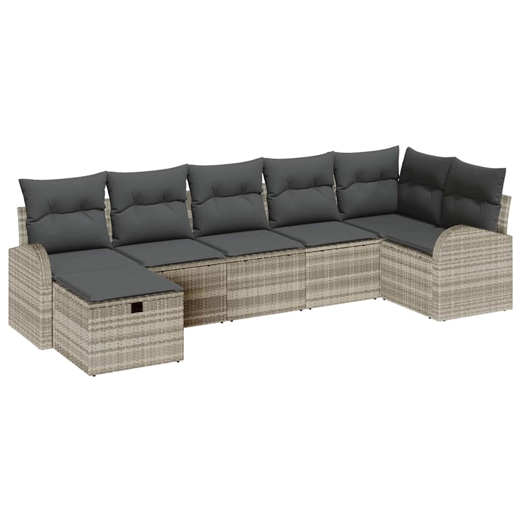 Garten-Sofa-Set mit Kissen 7 pcs Hellgrau Poly Rattan