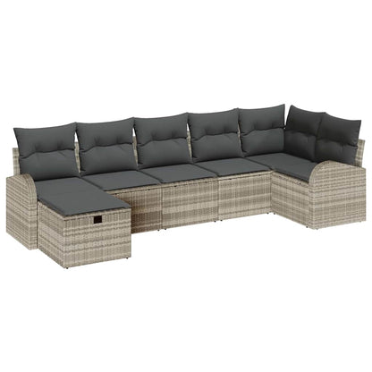 Garten-Sofa-Set mit Kissen 7 pcs Hellgrau Poly Rattan