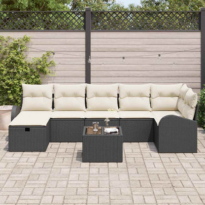 Garten-Sofa-Set mit Kissen 8 pcs Schwarz Poly Rattan