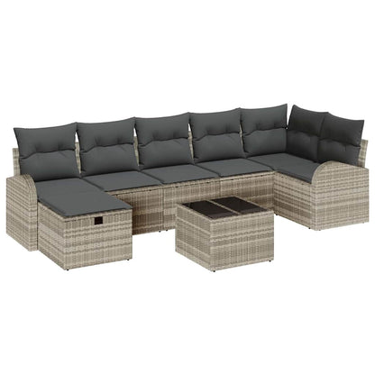 Garten-Sofa-Set mit Kissen 8 pcs Hellgrau Poly Rattan