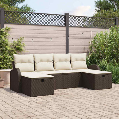 Gartensofa-set mit Kissen mit Speicher 6 pcs Braun Poly-Rattan
