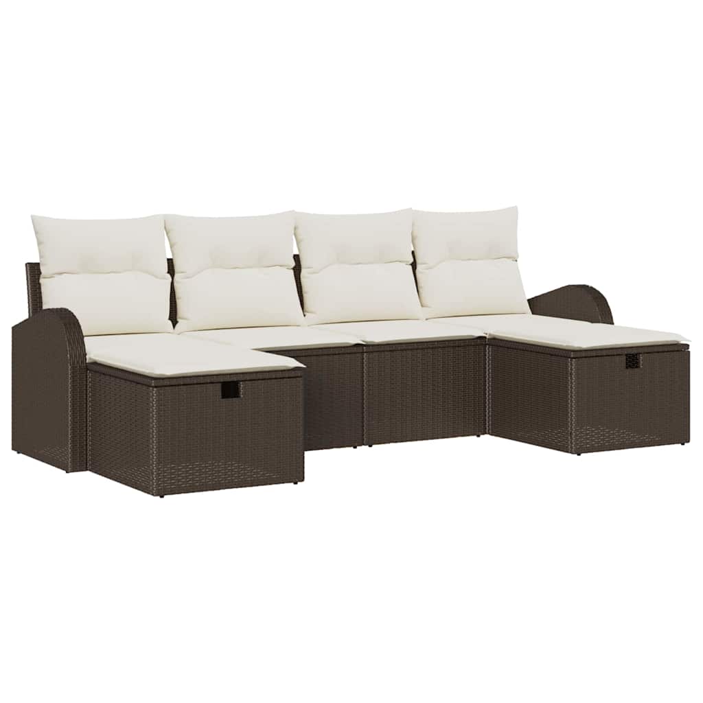 Gartensofa-set mit Kissen mit Speicher 6 pcs Braun Poly-Rattan