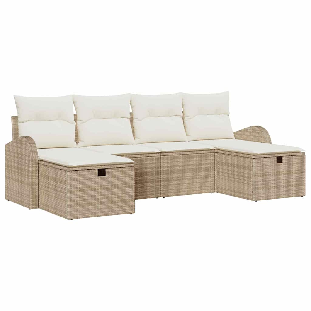 Gartensofa-set mit Kissen mit Speicher 6 pcs Beige Poly-Rattan