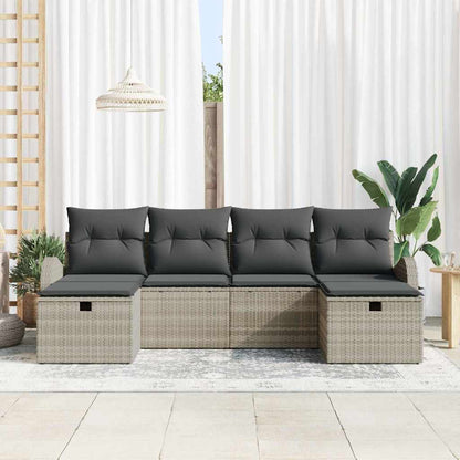 Gartensofa-set mit Kissen 6 pcs Hellgrau Poly-Rattan