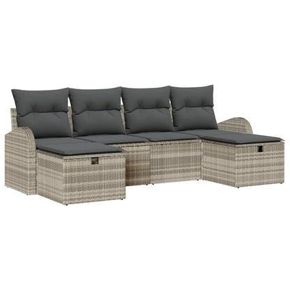 Gartensofa-set mit Kissen 6 pcs Hellgrau Poly-Rattan