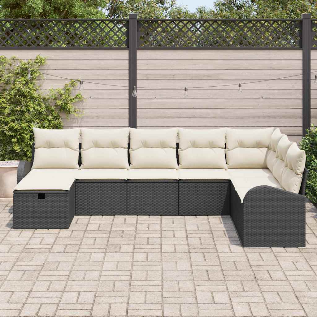 Garten-Sofa-Set mit Kissen 8 pcs Schwarz Poly Rattan
