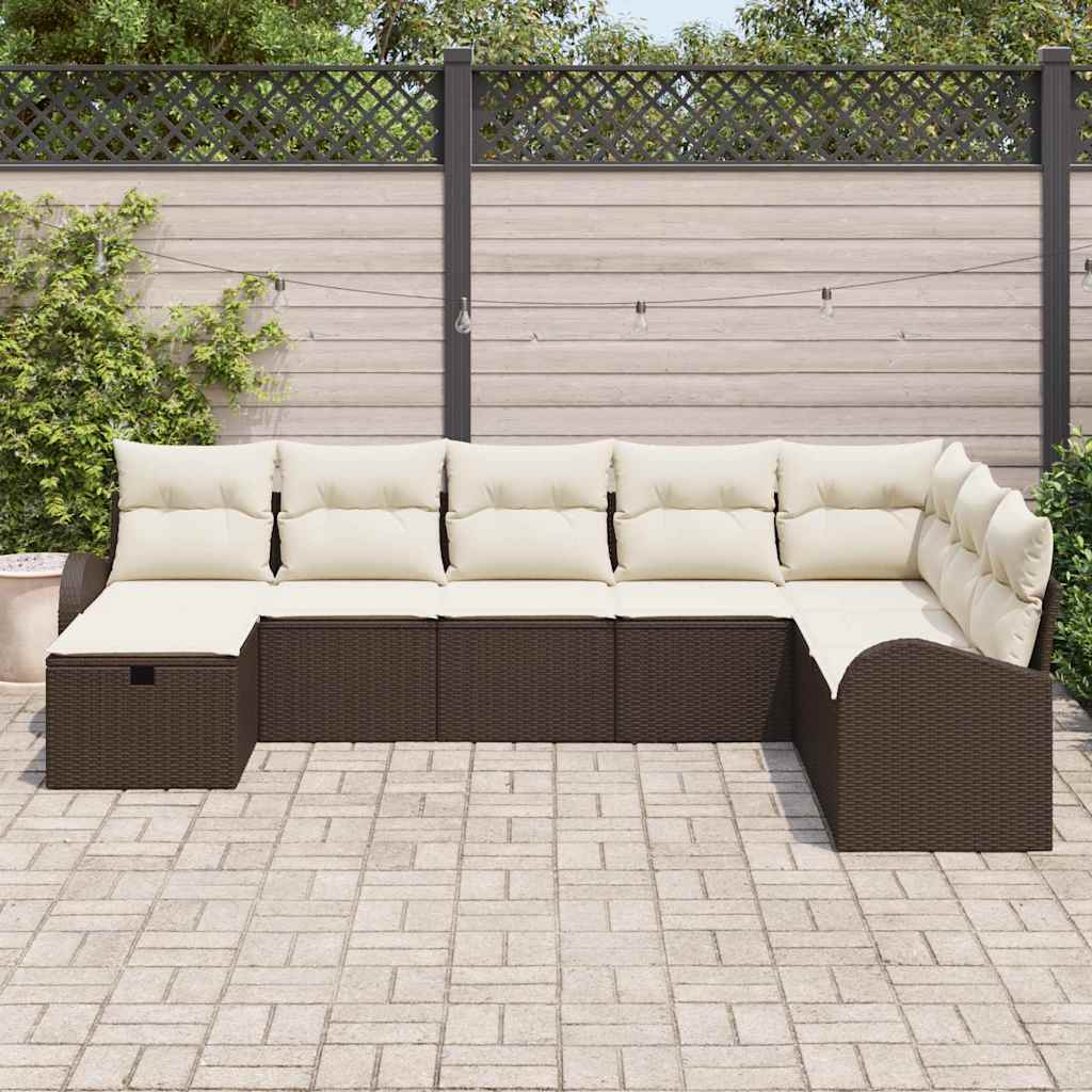 Garten-Sofa-Set mit Kissen mit Speicher 8 pcs Braun Poly Rattan