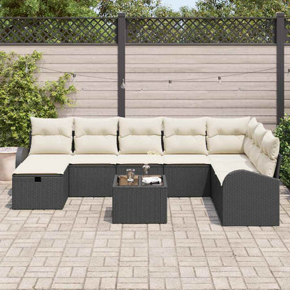 Garten-Sofa-Set mit Kissen 9 pcs Schwarz Poly Rattan