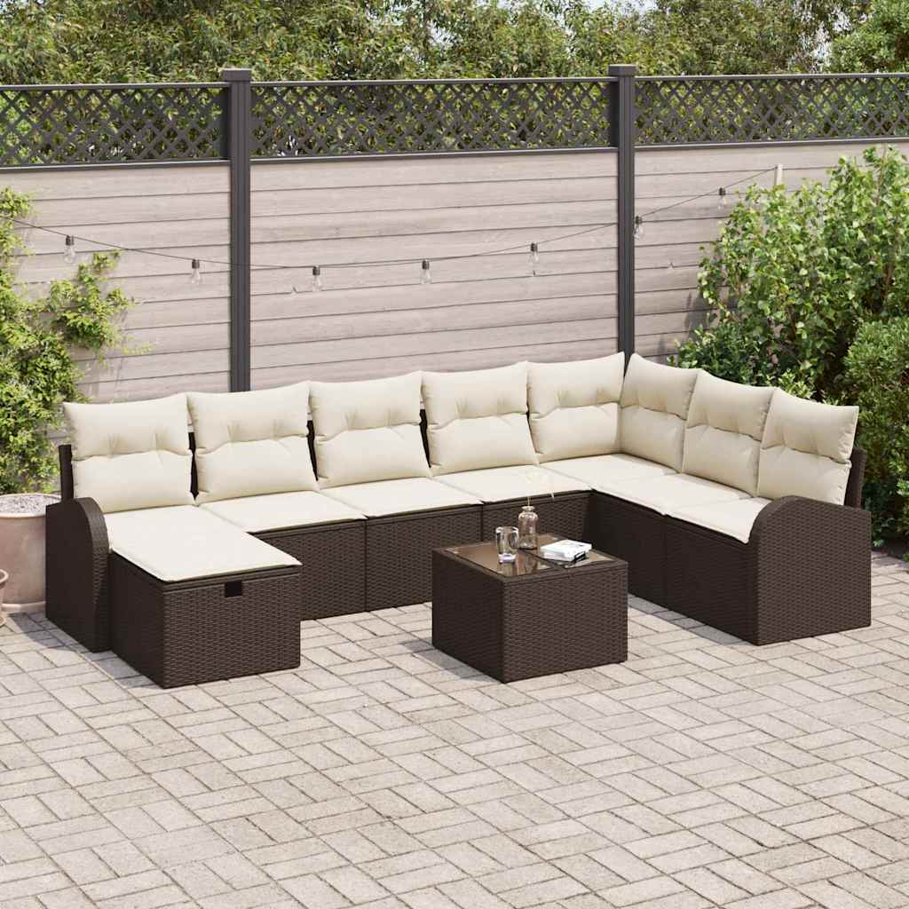 Garten-Sofa-Set mit Kissen mit Speicher 9 pcs Braun Poly Rattan