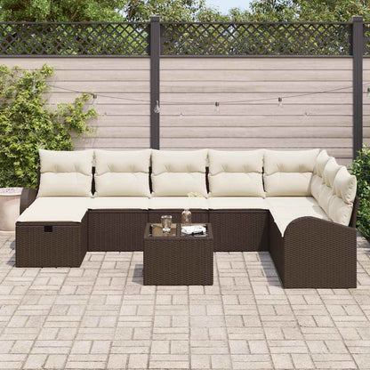 Garten-Sofa-Set mit Kissen mit Speicher 9 pcs Braun Poly Rattan