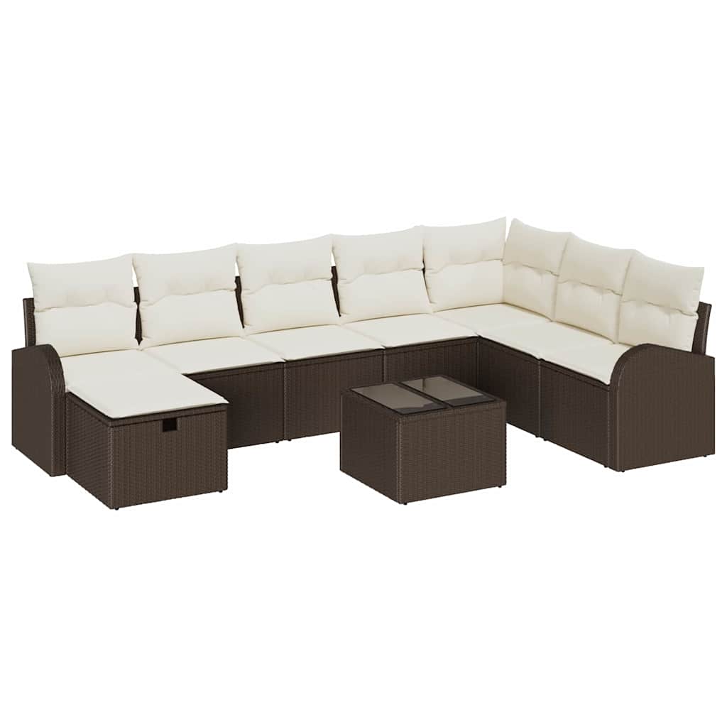 Garten-Sofa-Set mit Kissen mit Speicher 9 pcs Braun Poly Rattan