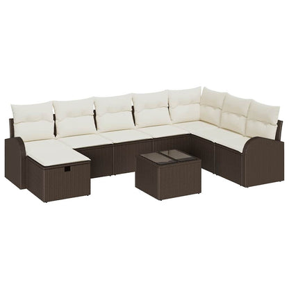 Garten-Sofa-Set mit Kissen mit Speicher 9 pcs Braun Poly Rattan