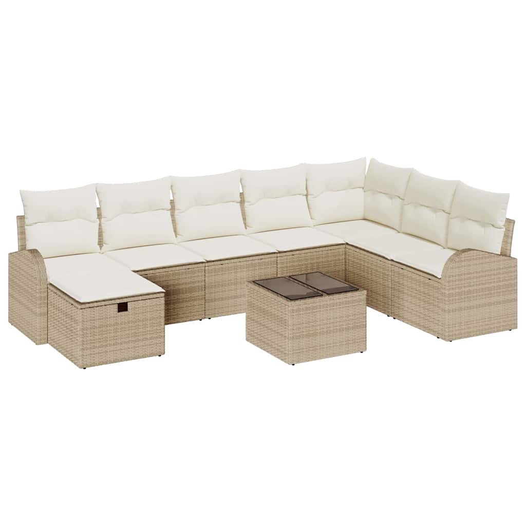 Garten-Sofa-Set mit Kissen mit Speicher 9 pcs Beige Poly Rattan