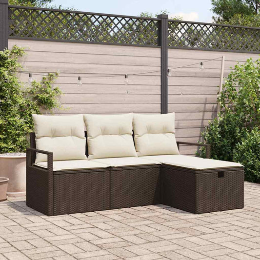 Garten-Sofa-Set mit Kissen mit Speicher 4 pcs Braun Poly Rattan