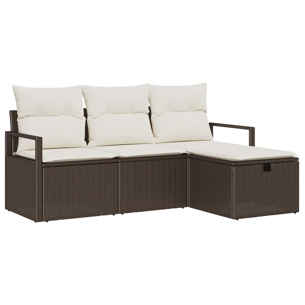 Garten-Sofa-Set mit Kissen mit Speicher 4 pcs Braun Poly Rattan