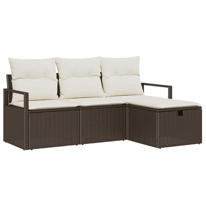 Garten-Sofa-Set mit Kissen mit Speicher 4 pcs Braun Poly Rattan