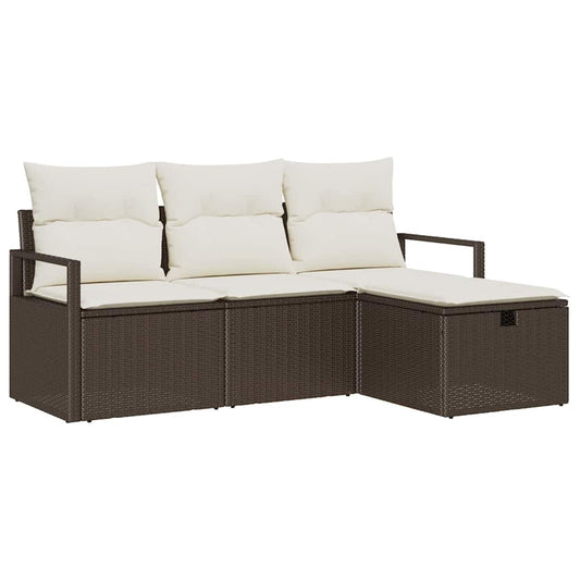 Garten-Sofa-Set mit Kissen mit Speicher 4 pcs Braun Poly Rattan