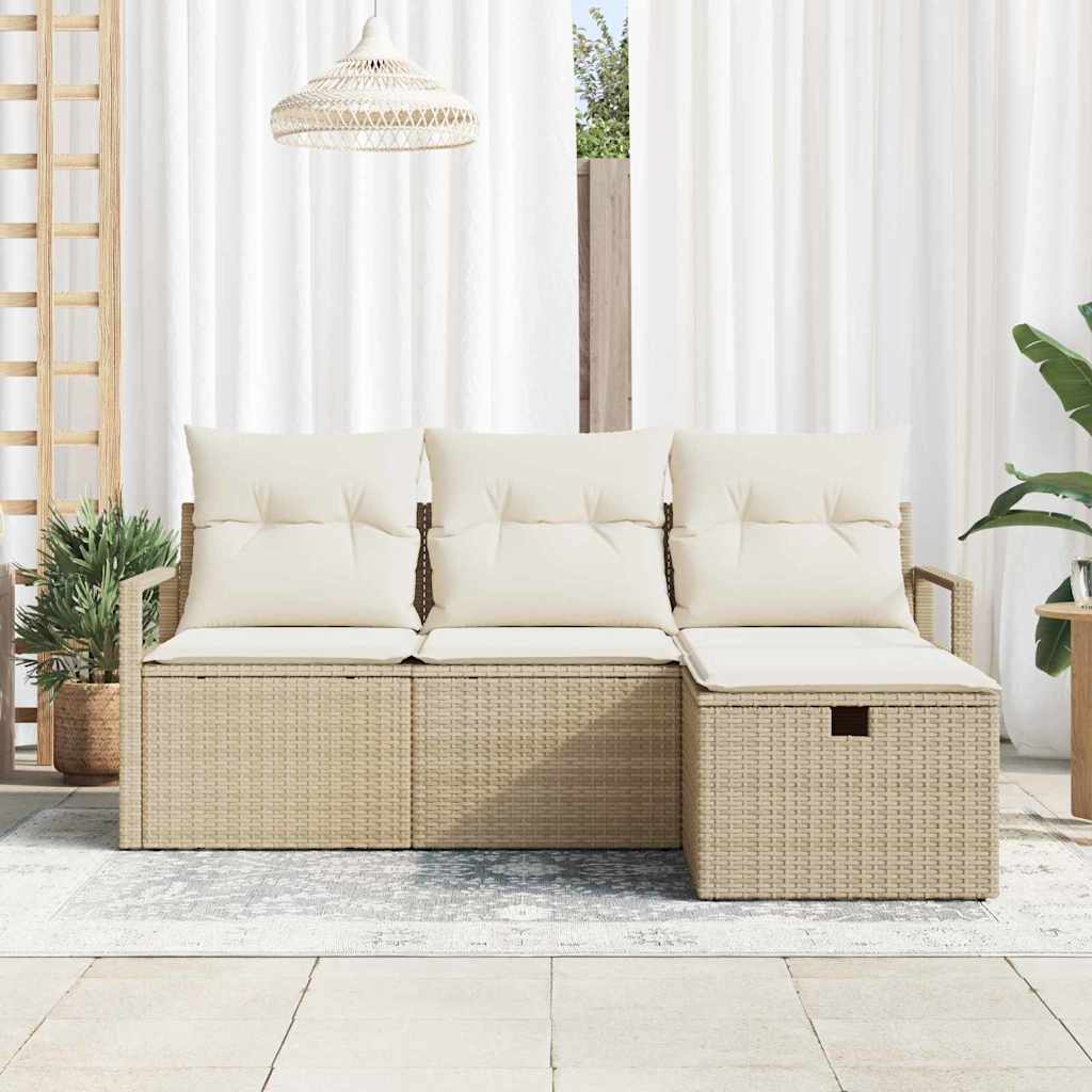 Garten-Sofa-Set mit Kissen mit Speicher 4 pcs Beige Poly Rattan