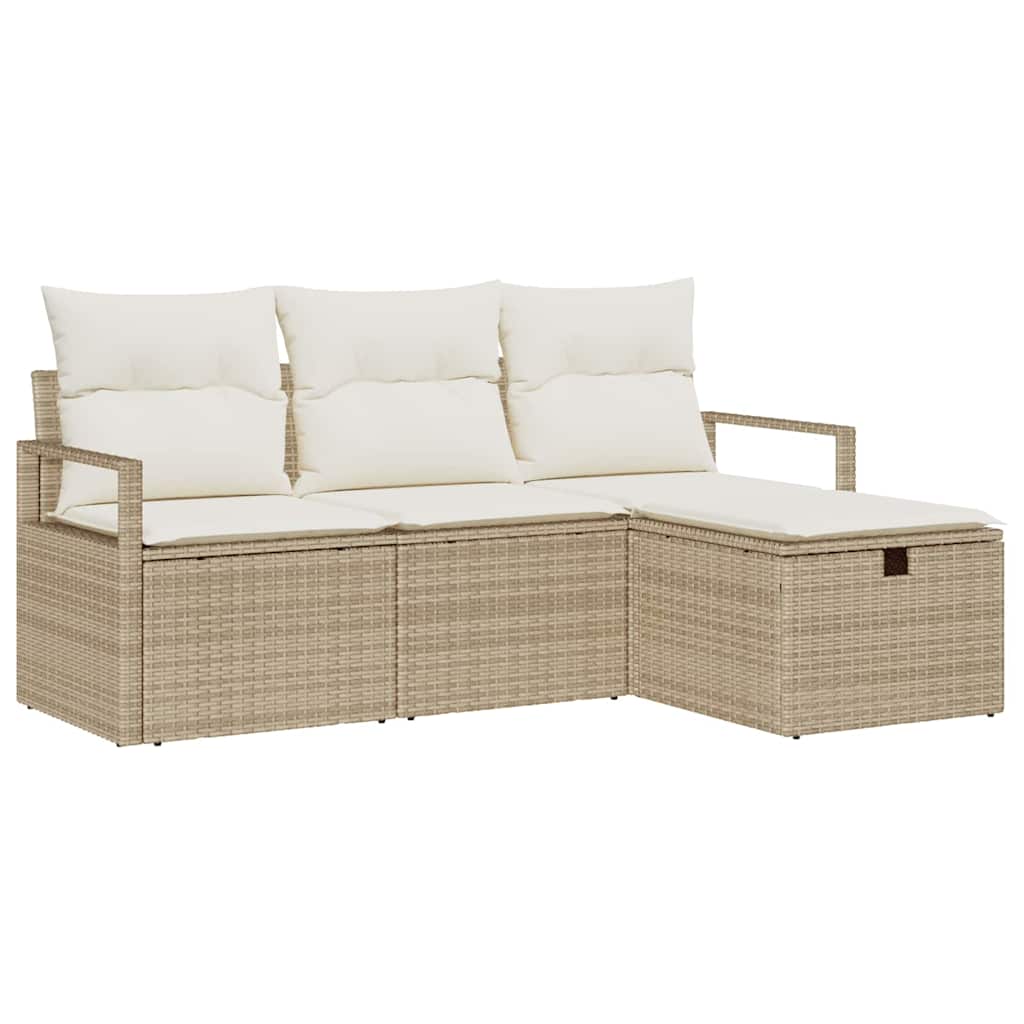 Garten-Sofa-Set mit Kissen mit Speicher 4 pcs Beige Poly Rattan