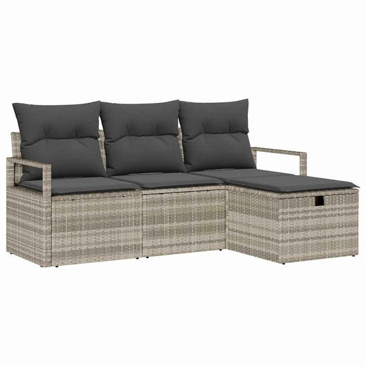 Garten-Sofa-Set mit Kissen 4 pcs Hellgrau Poly Rattan