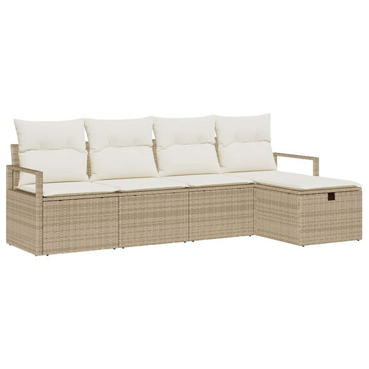 Garten-Sofa-Set mit Kissen mit Speicher 5 pcs Beige Poly Rattan