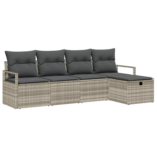 Garten-Sofa-Set mit Kissen 5 pcs Hellgrau Poly Rattan
