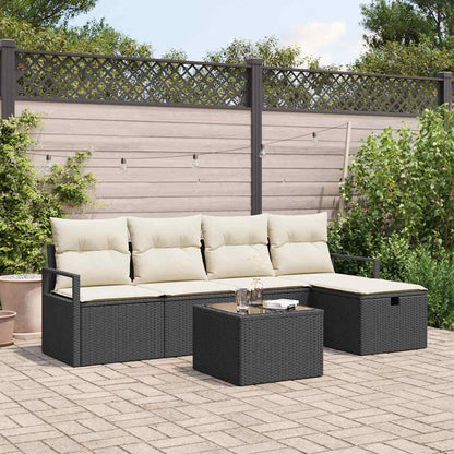 Garten-Sofa-Set mit Kissen 6 pcs Schwarz Poly Rattan