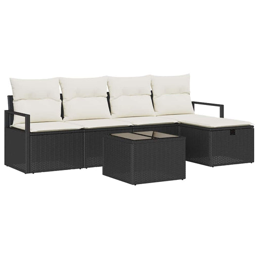 Garten-Sofa-Set mit Kissen 6 pcs Schwarz Poly Rattan