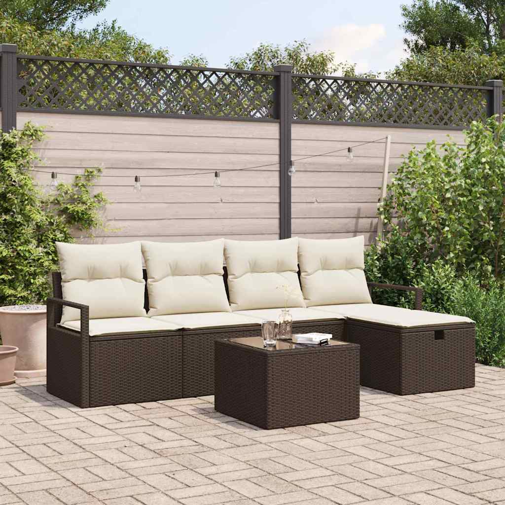 Garten-Sofa-Set mit Kissen mit Speicher 6 pcs Braun Poly Rattan