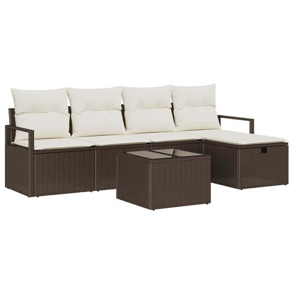 Garten-Sofa-Set mit Kissen mit Speicher 6 pcs Braun Poly Rattan