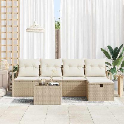 Garten-Sofa-Set mit Kissen mit Speicher 6 pcs Beige Poly Rattan