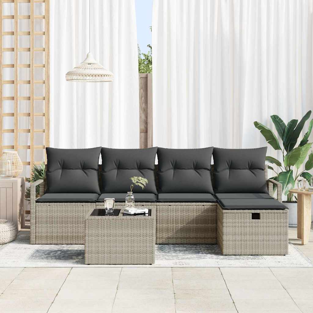 Garten-Sofa-Set mit Kissen 6 pcs Hellgrau Poly Rattan