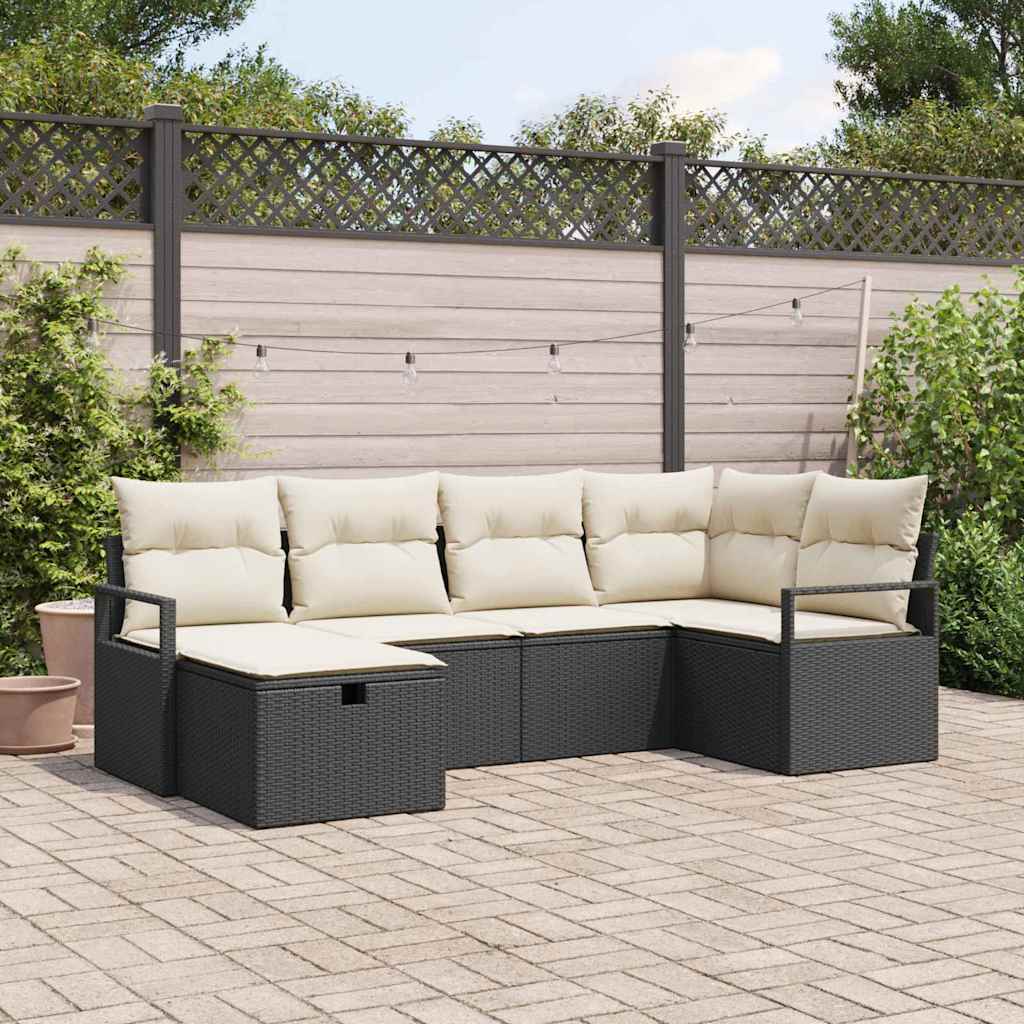 Garten-Sofa-Set mit Kissen 6 pcs Schwarz Poly Rattan